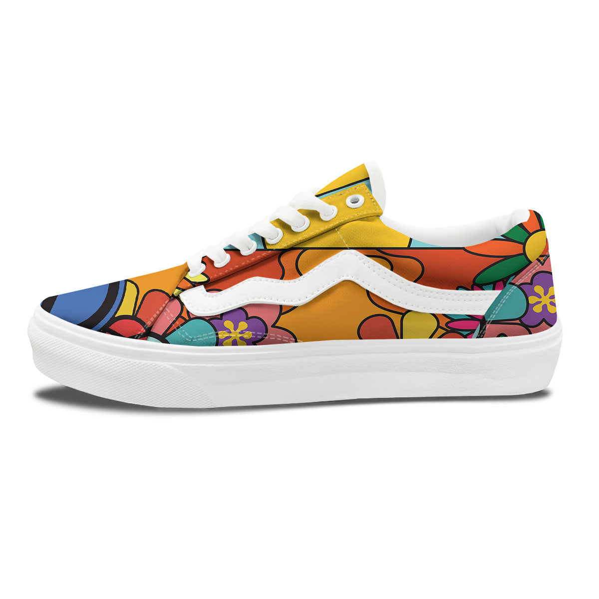 Peace Sign Hippie Flower Print Skate Shoes-grizzshop