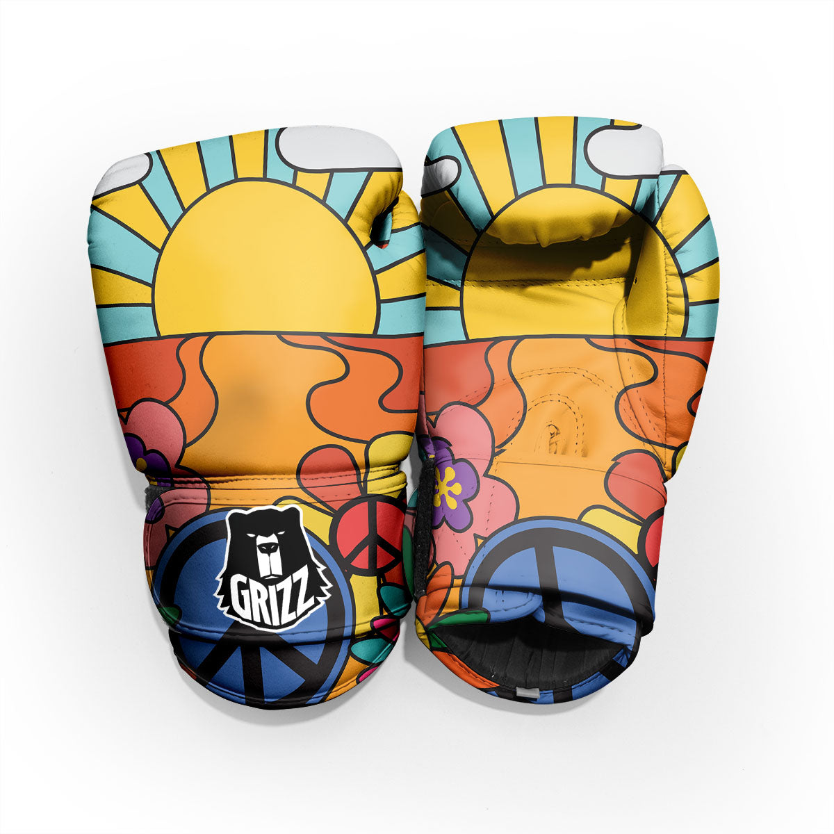 Peace Sign Hippie Flower Print Pro Boxing Glove