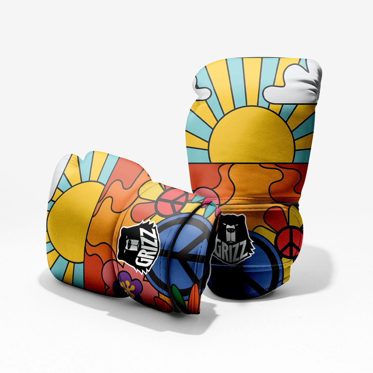 Peace Sign Hippie Flower Print Pro Boxing Glove