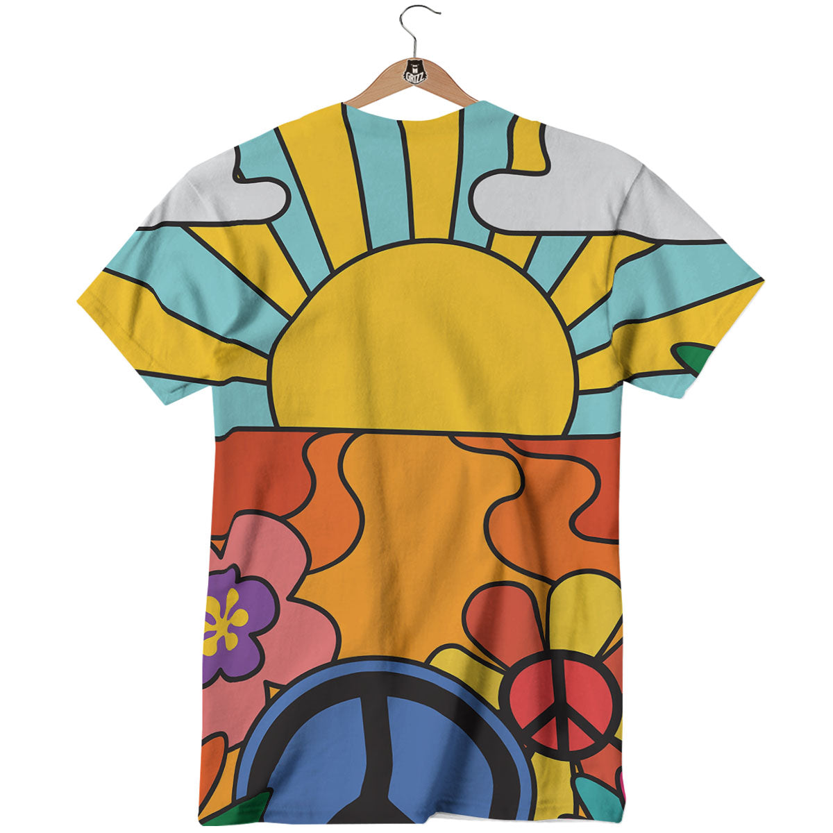 Peace Sign Hippie Flower Print T-Shirt-grizzshop