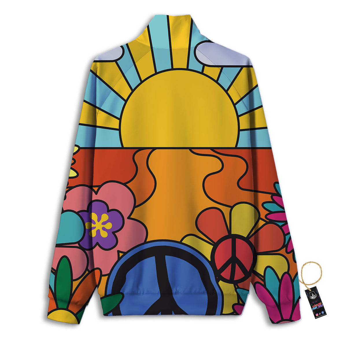 Peace Sign Hippie Flower Print Track Jacket-grizzshop