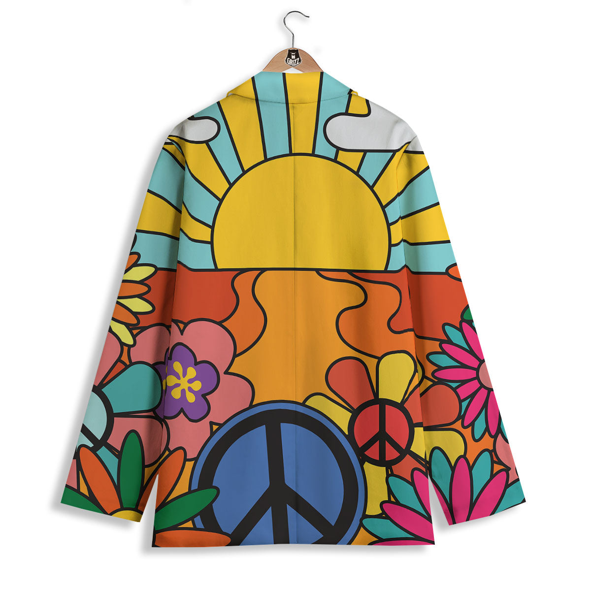 Peace Sign Hippie Flower Print Women's Blazer-grizzshop