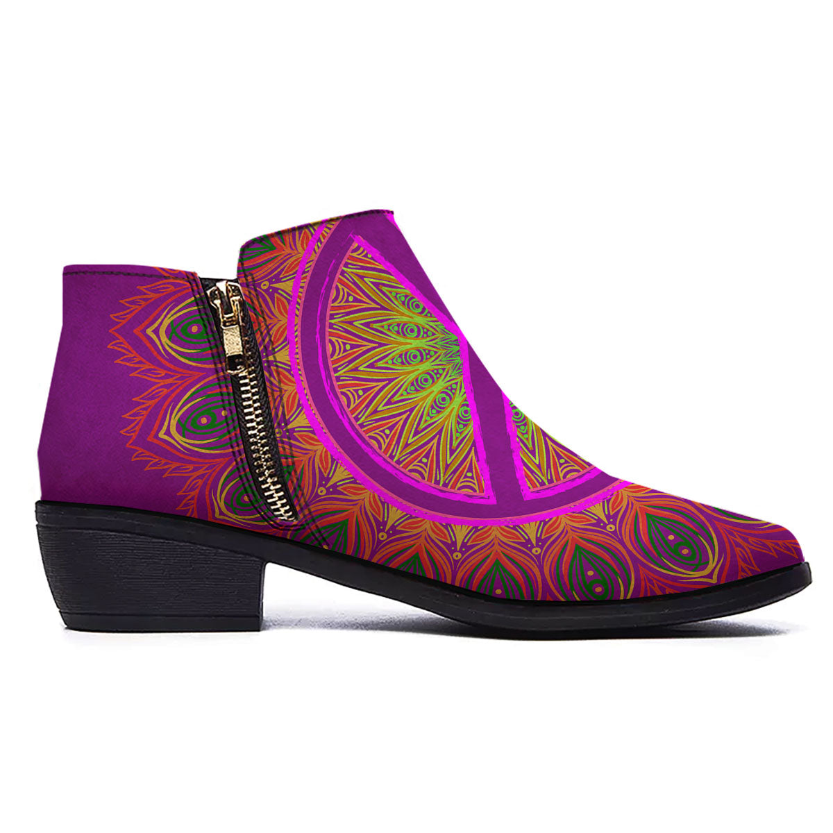 Peace Sign Psychedelic Hippie Print Ankle Boots-grizzshop