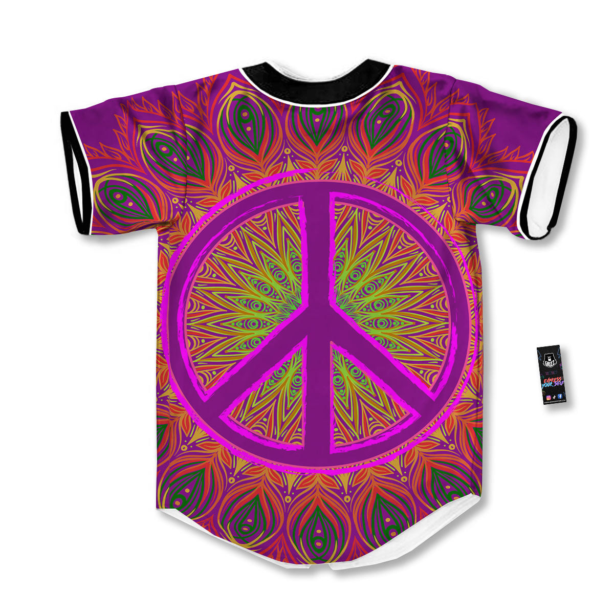 Peace Sign Psychedelic Hippie Print Baseball Jersey-grizzshop