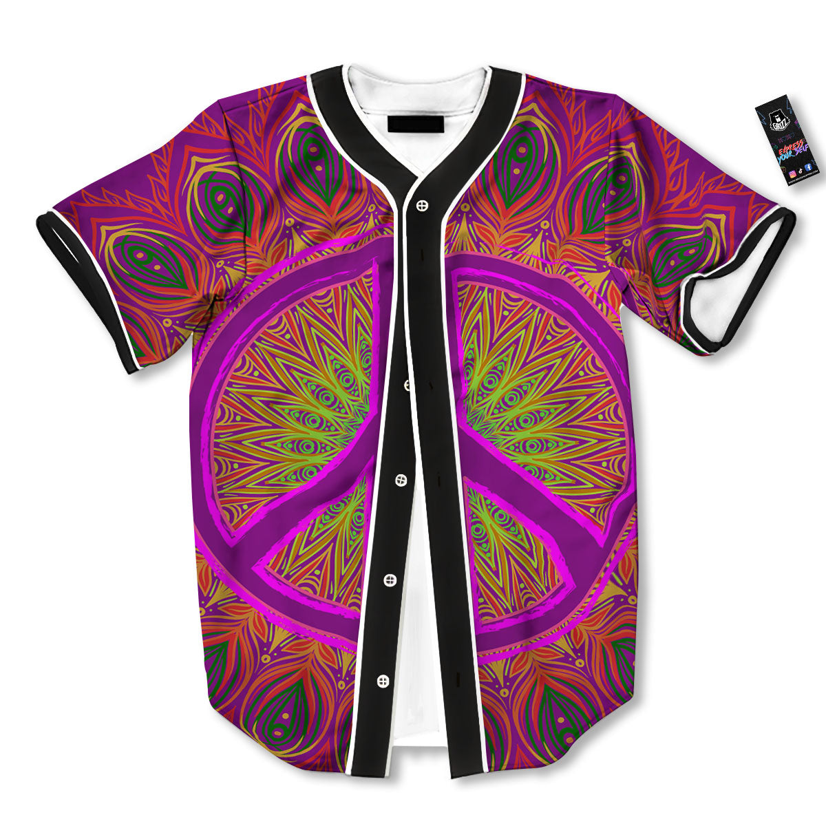 Peace Sign Psychedelic Hippie Print Baseball Jersey-grizzshop