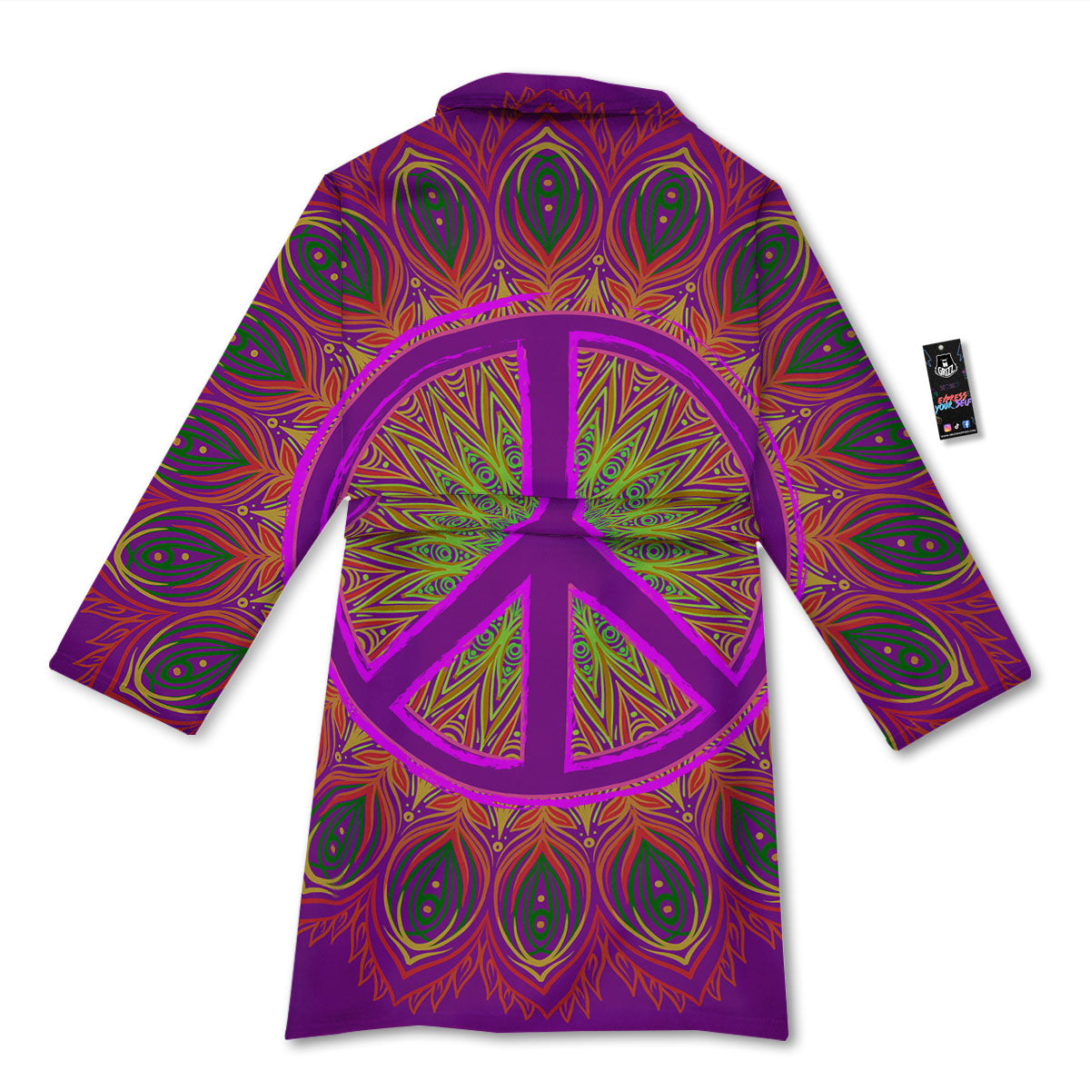 Peace Sign Psychedelic Hippie Print Bathrobe-grizzshop