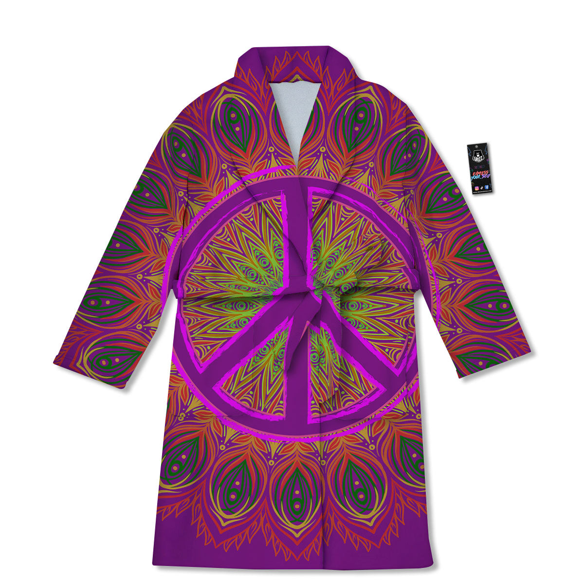 Peace Sign Psychedelic Hippie Print Bathrobe-grizzshop