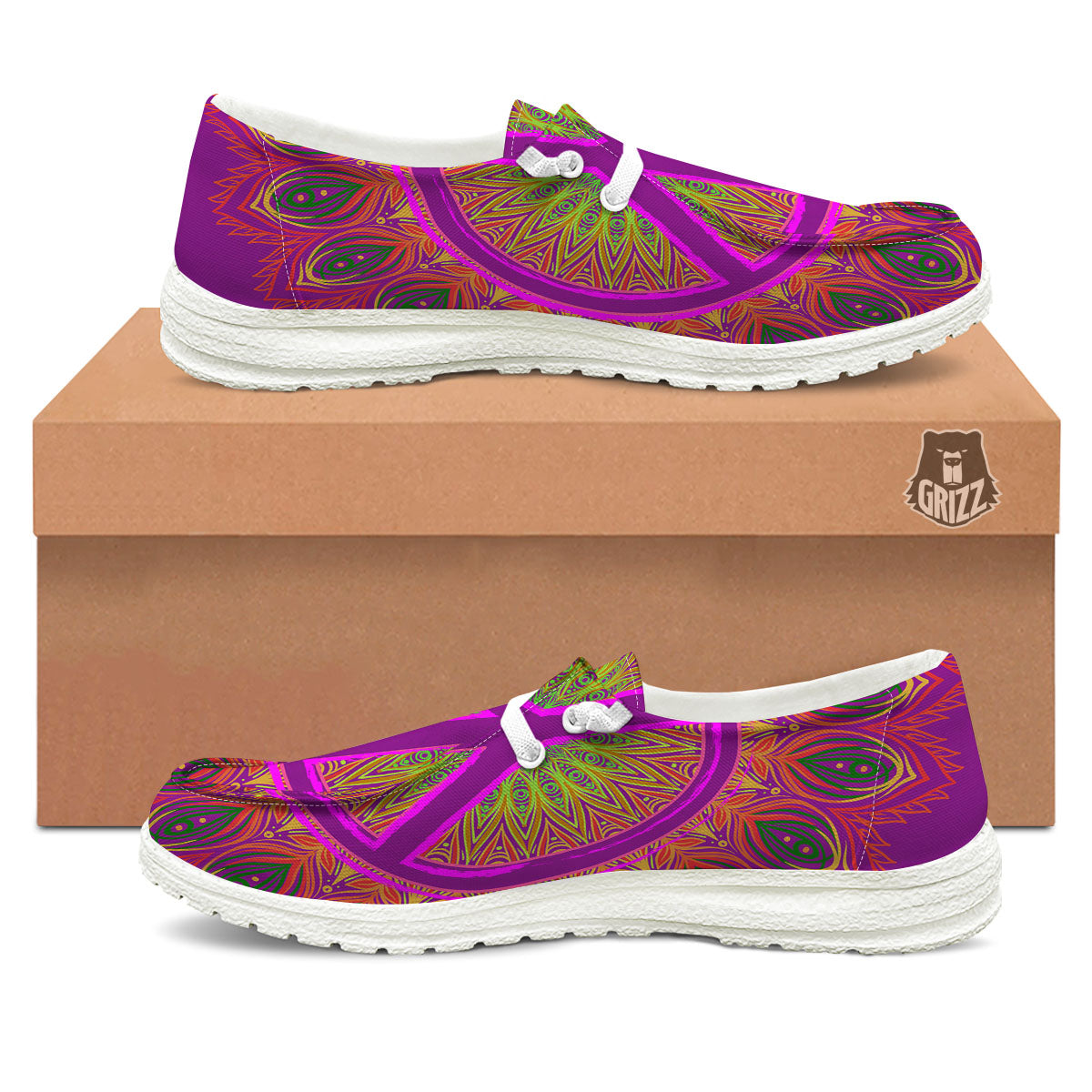 Peace Sign Psychedelic Hippie Print Black Loafers-grizzshop