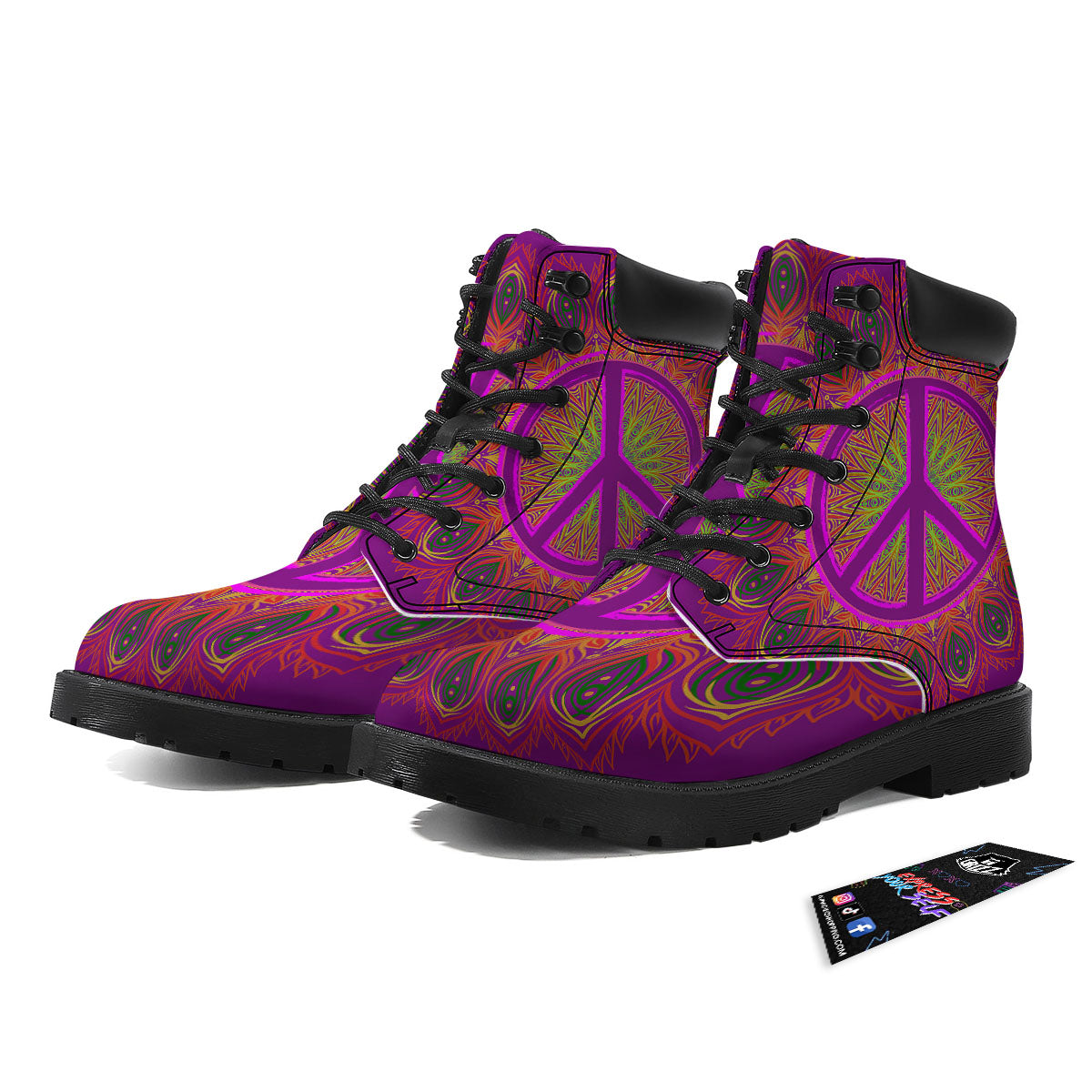 Peace Sign Psychedelic Hippie Print Boots-grizzshop