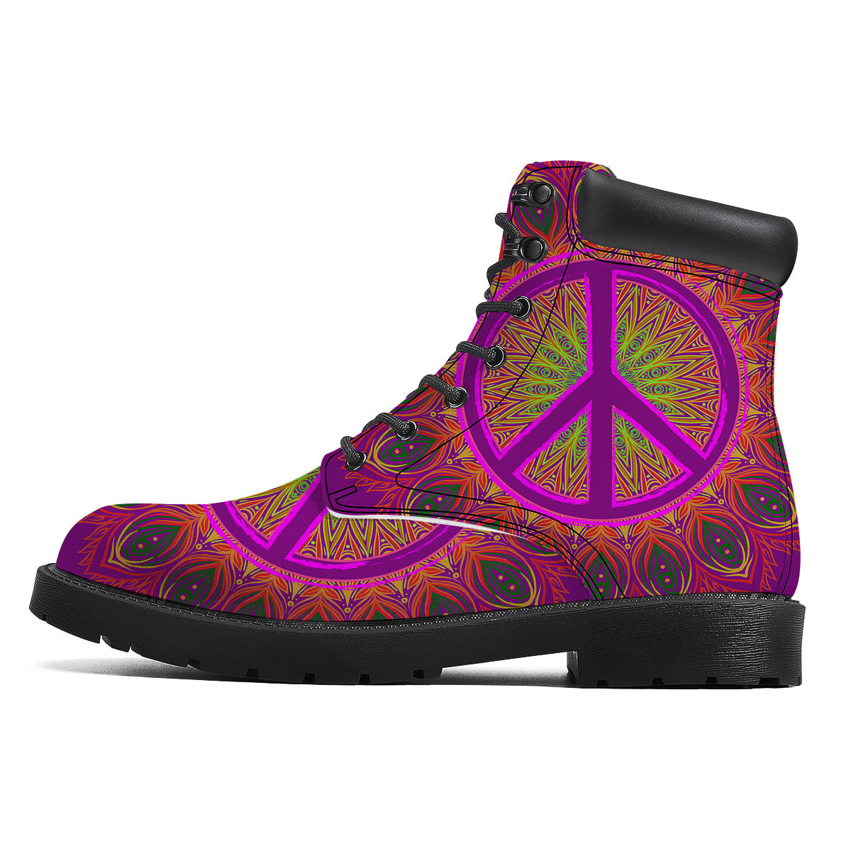 Peace Sign Psychedelic Hippie Print Boots-grizzshop