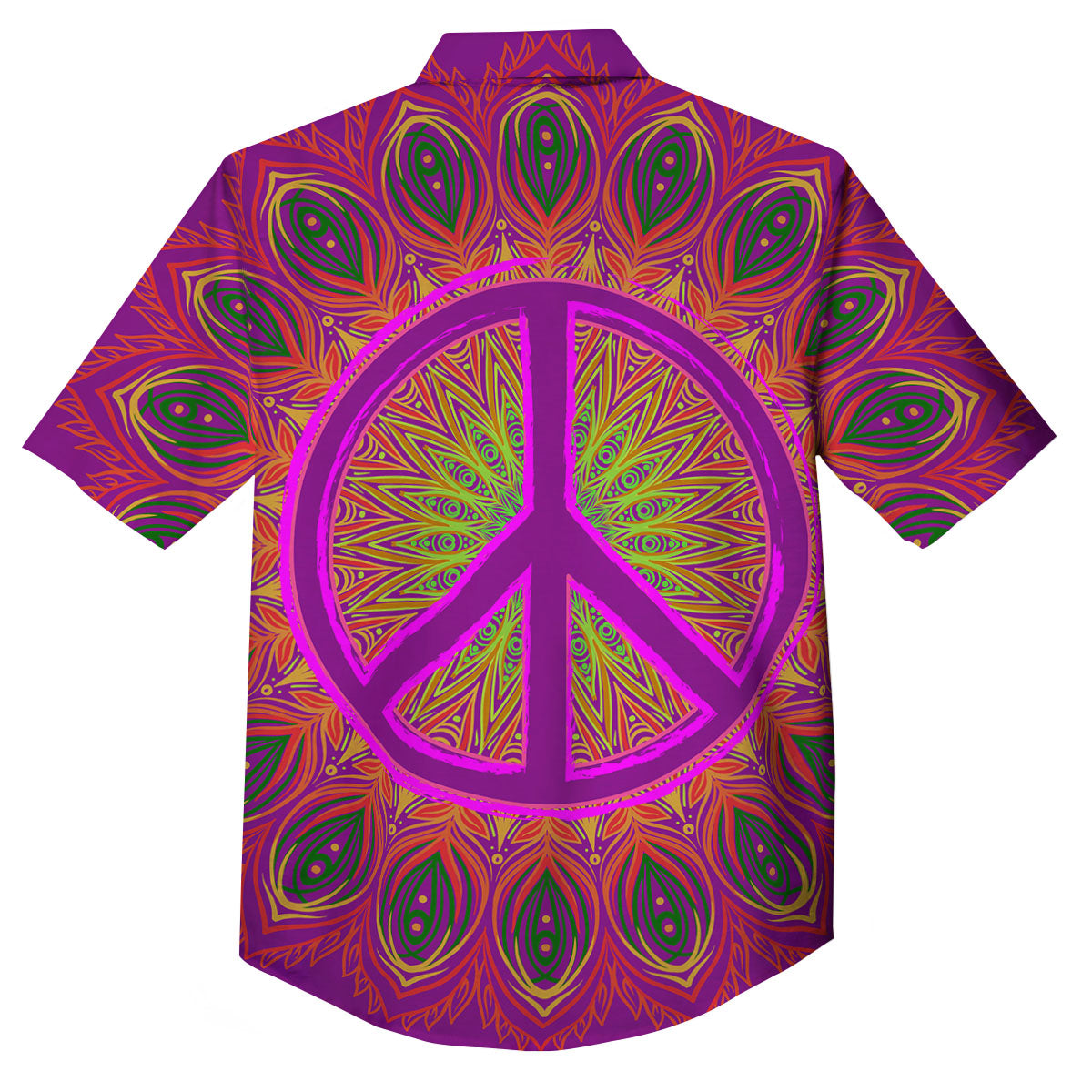 Peace Sign Psychedelic Hippie Print Button Up Shirt-grizzshop