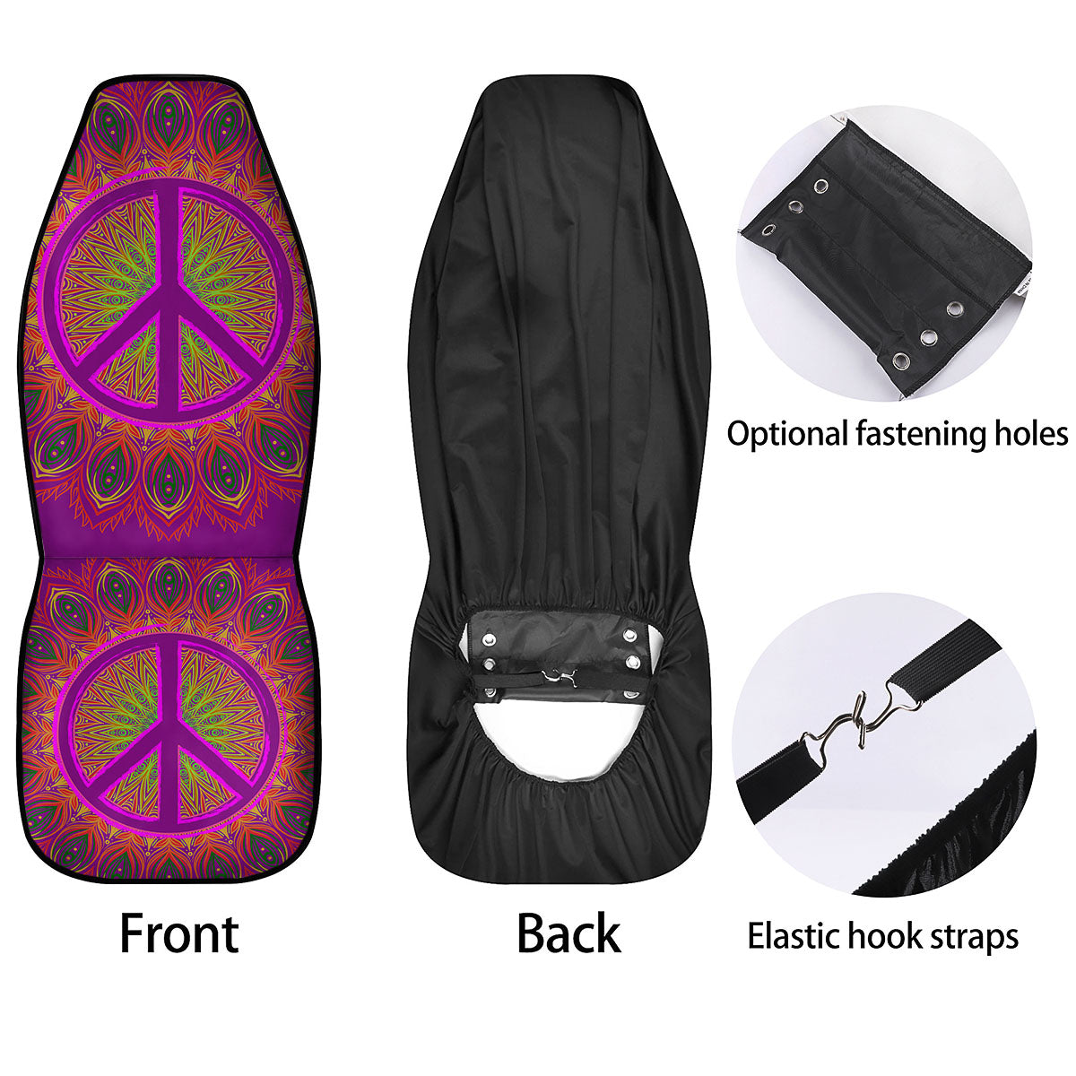 Peace Sign Psychedelic Hippie Print Car Seat Covers-grizzshop