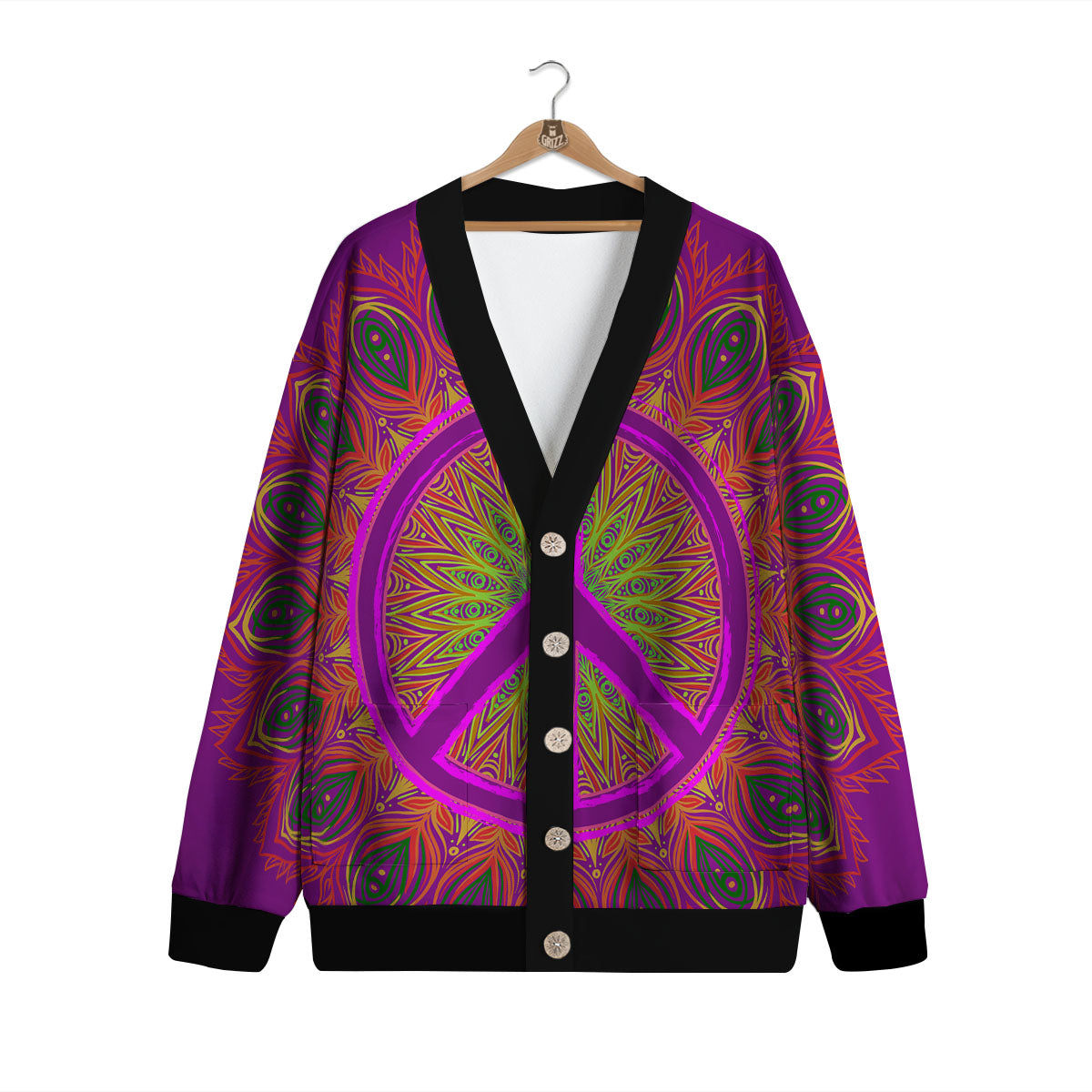 Peace Sign Psychedelic Hippie Print Cardigan-grizzshop