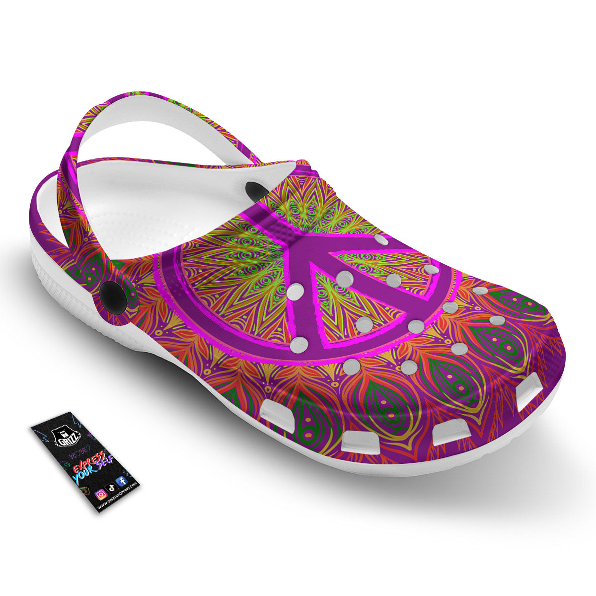 Peace Sign Psychedelic Hippie Print Clog-grizzshop