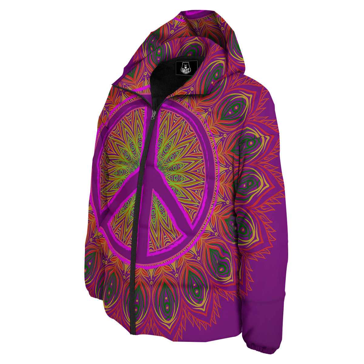 Peace Sign Psychedelic Hippie Print Down Jacket-grizzshop