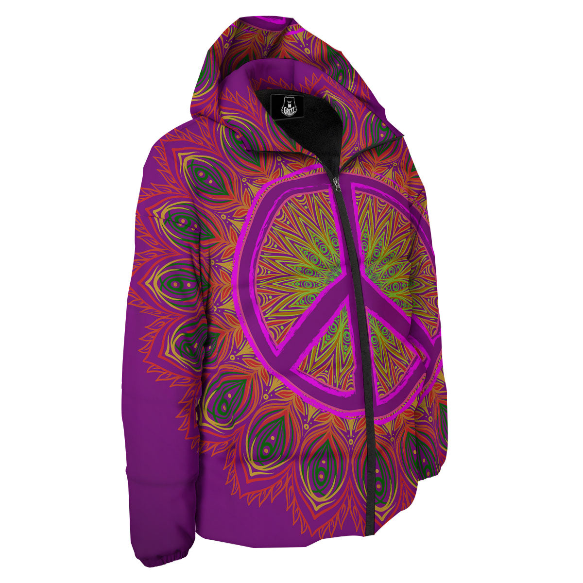 Peace Sign Psychedelic Hippie Print Down Jacket-grizzshop