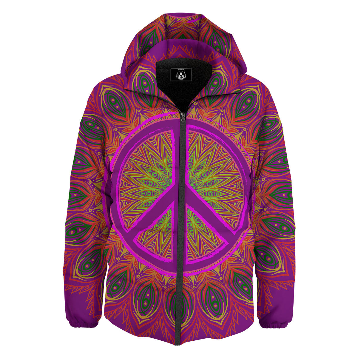 Peace Sign Psychedelic Hippie Print Down Jacket-grizzshop