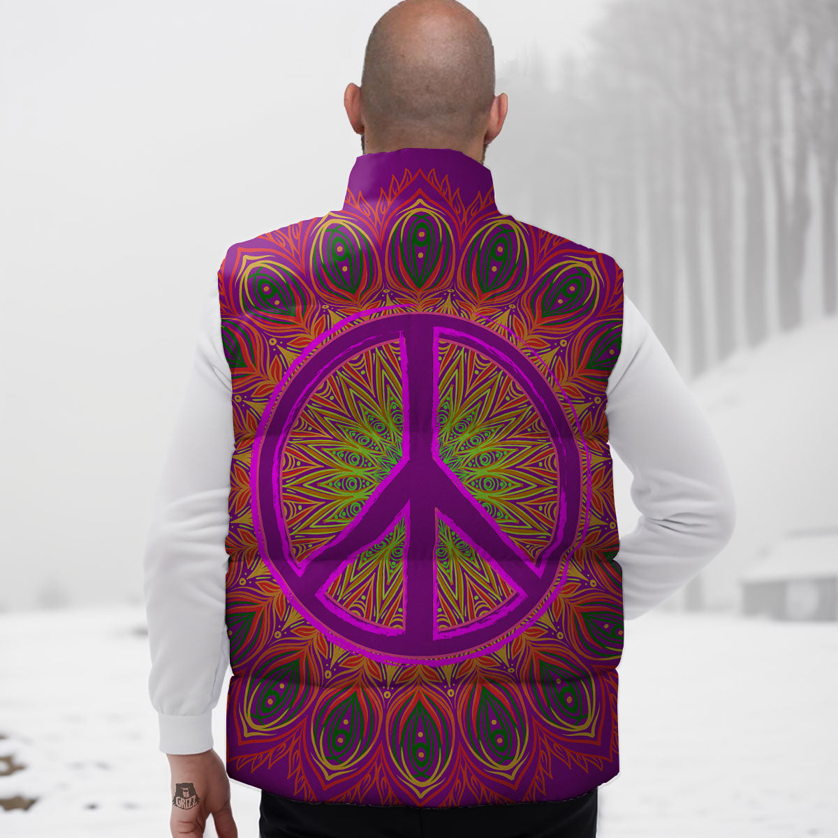 Peace Sign Psychedelic Hippie Print Down Vest