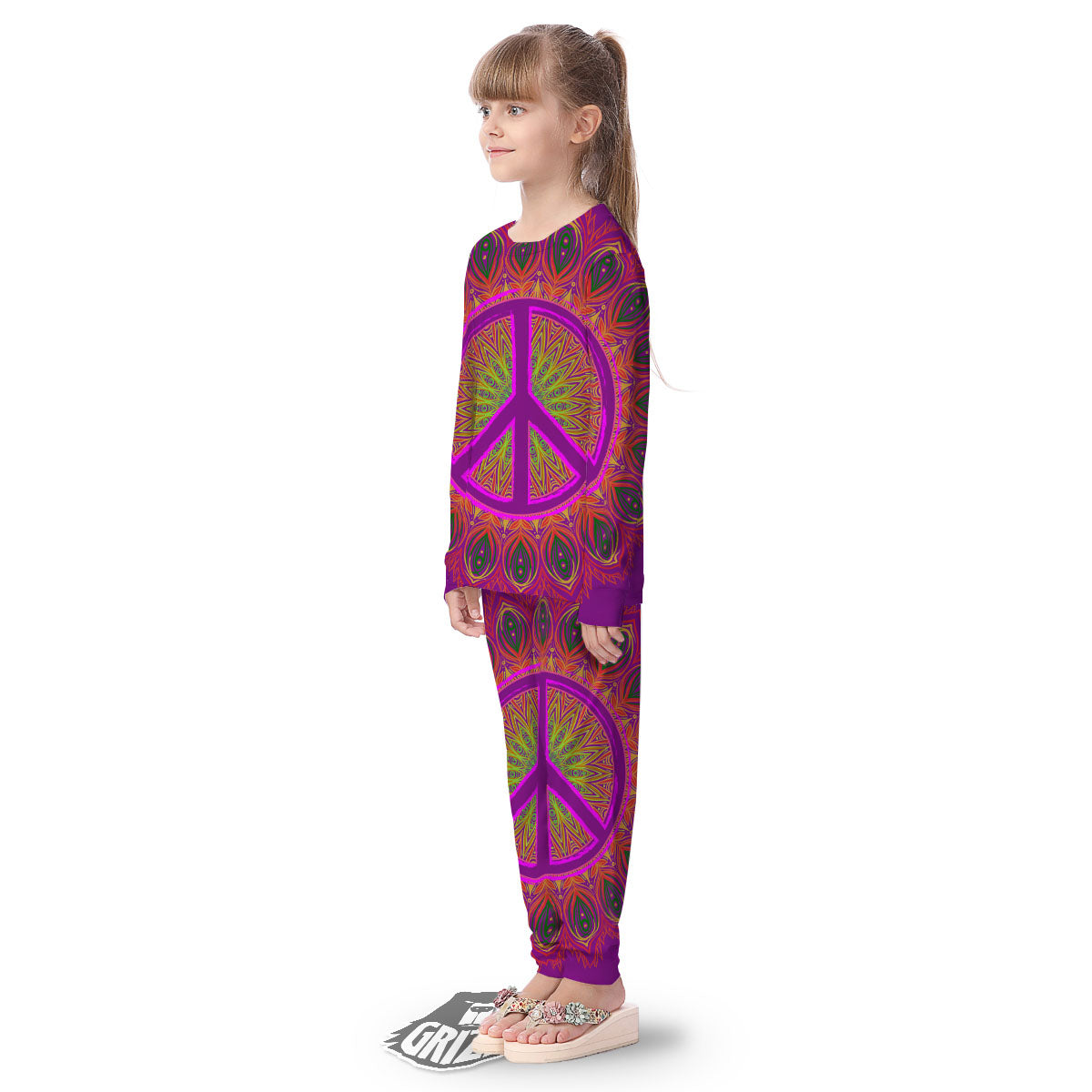 Peace Sign Psychedelic Hippie Print Kid's Pajamas-grizzshop