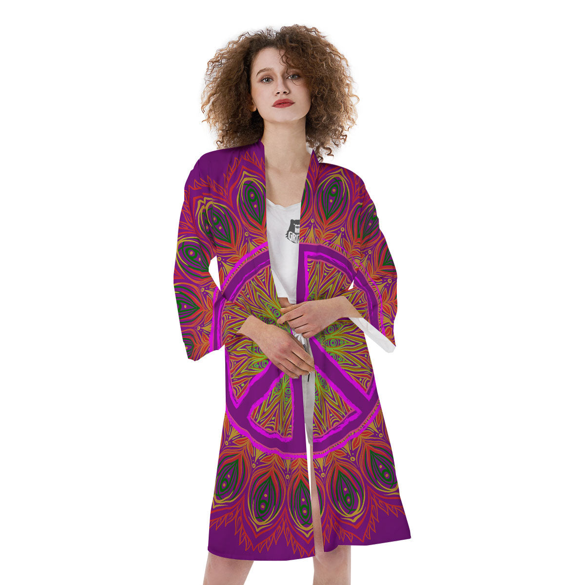Peace Sign Psychedelic Hippie Print Kimono-grizzshop