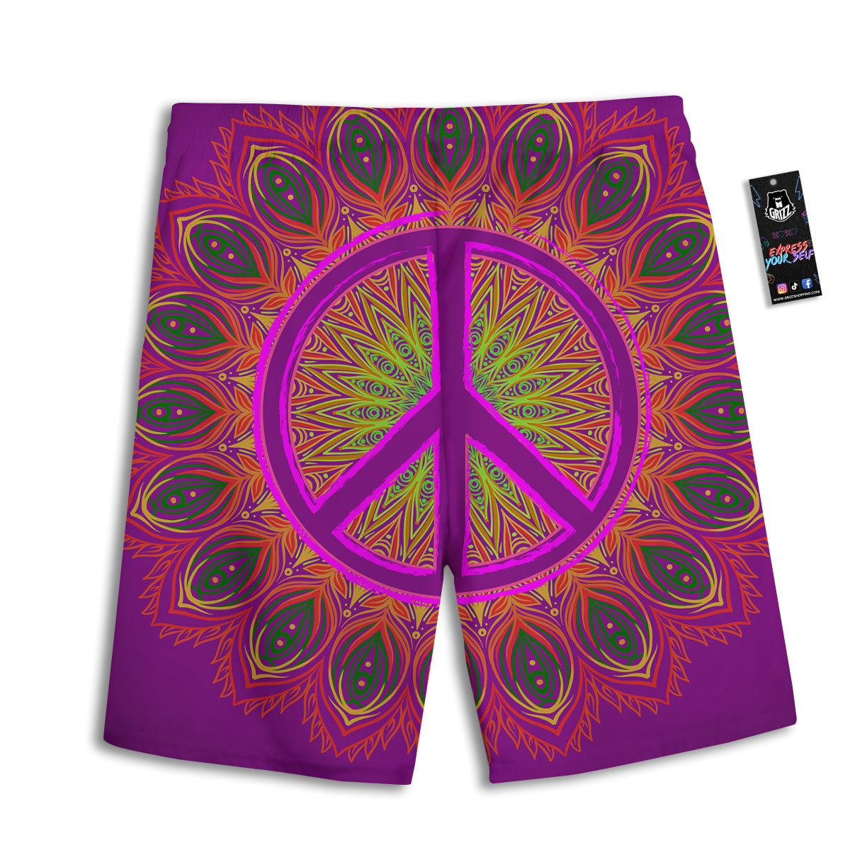 Peace Sign Psychedelic Hippie Print Men's Athletic Shorts