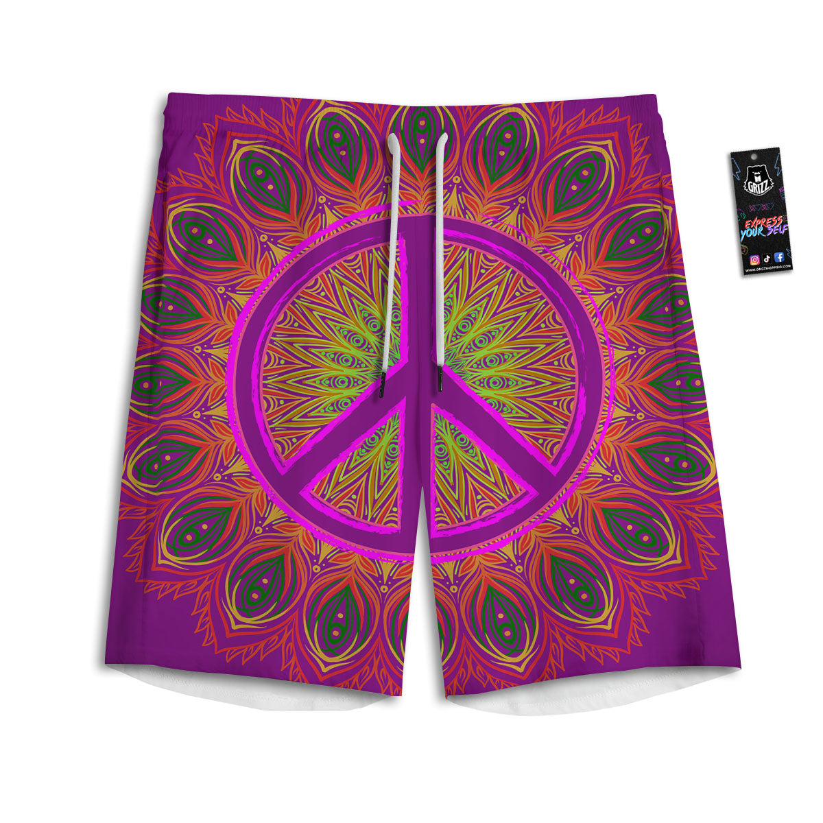 Peace Sign Psychedelic Hippie Print Men's Athletic Shorts