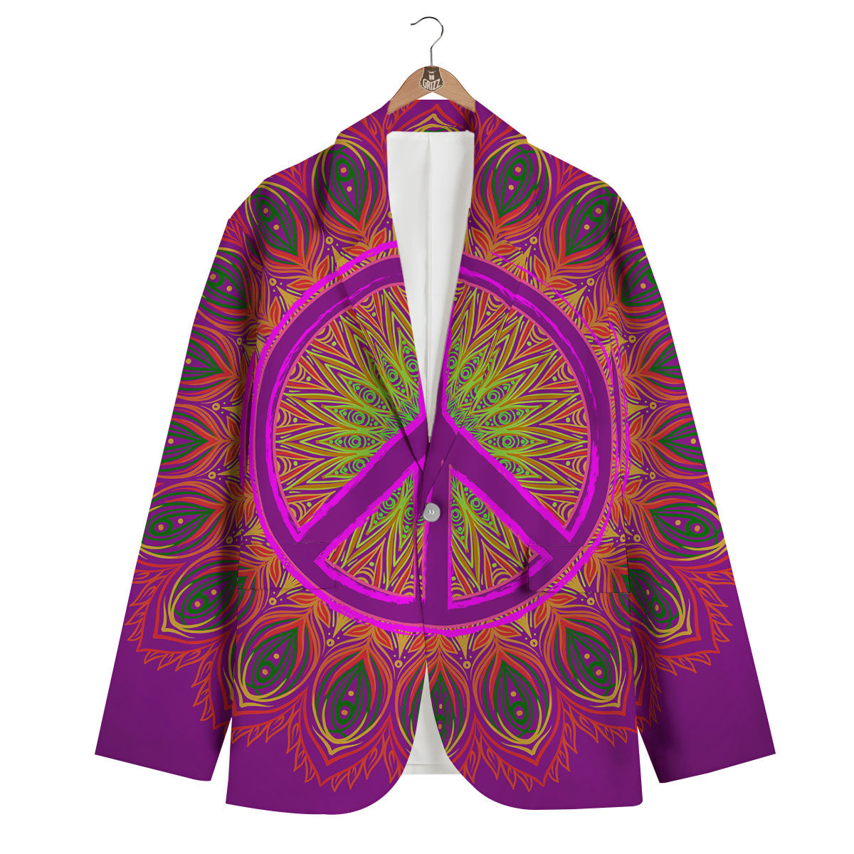 Peace Sign Psychedelic Hippie Print Men's Blazer-grizzshop
