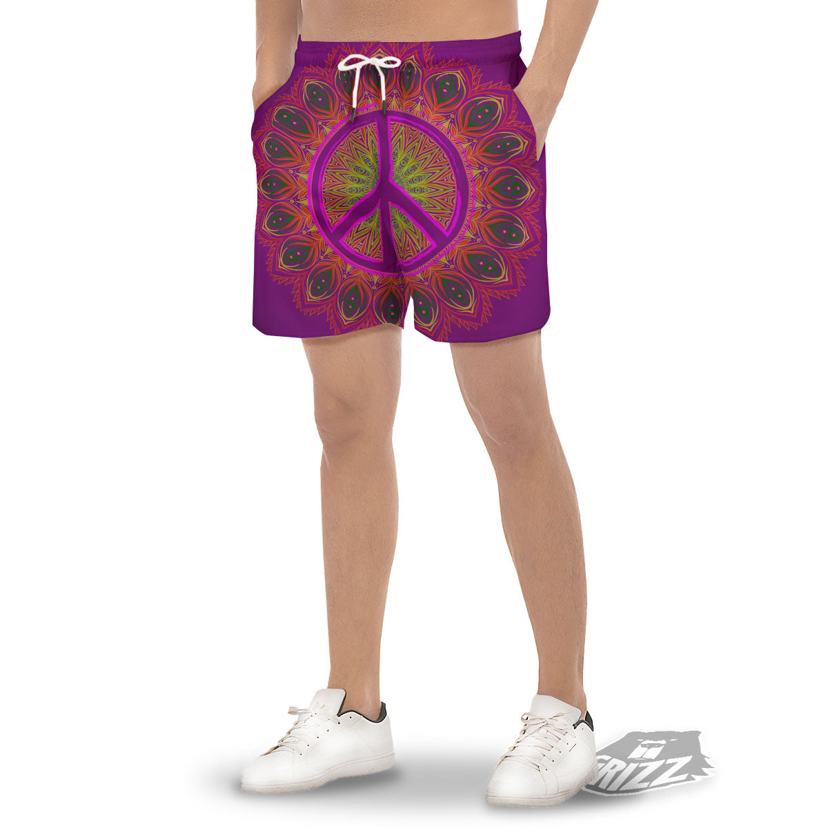 Peace Sign Psychedelic Hippie Print Men's Gym Shorts-grizzshop