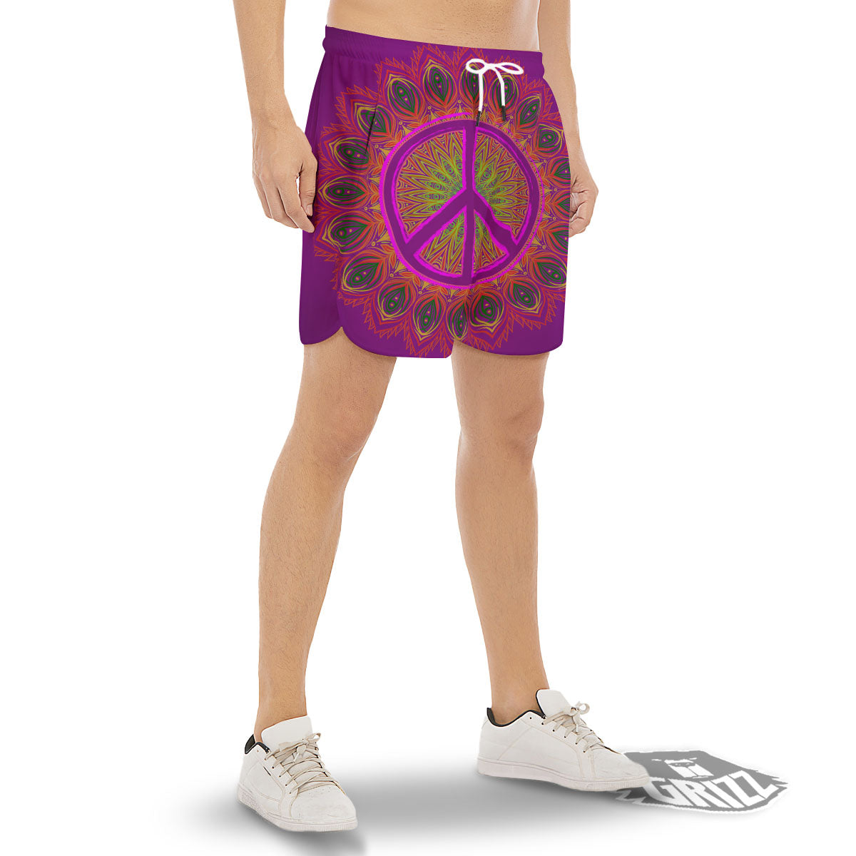 Peace Sign Psychedelic Hippie Print Men's Gym Shorts-grizzshop