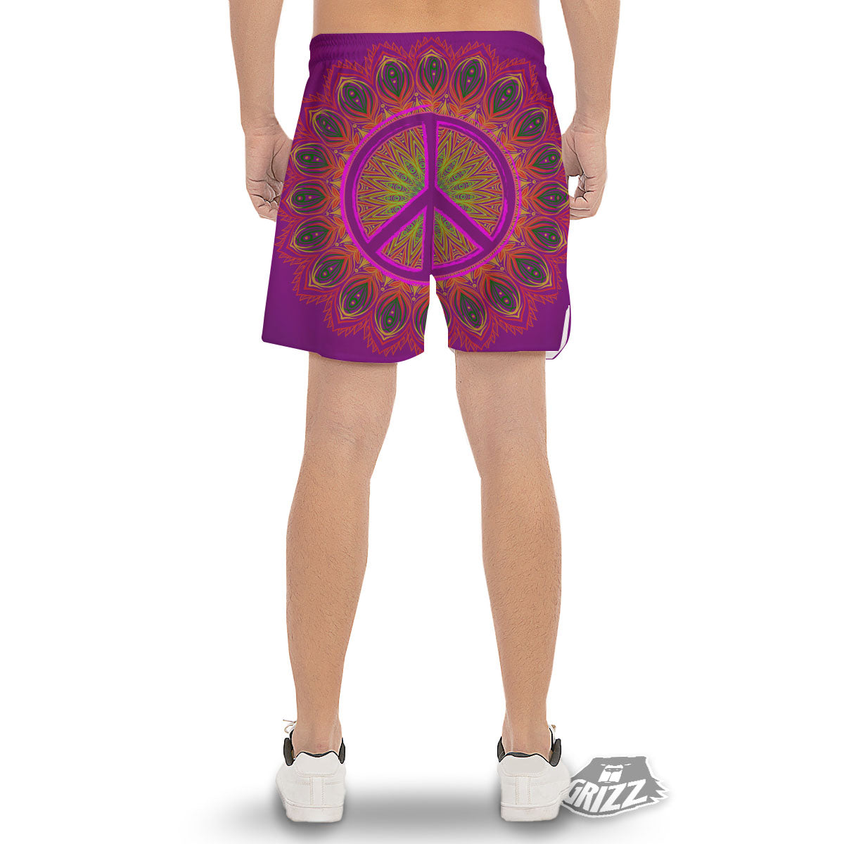 Peace Sign Psychedelic Hippie Print Men's Gym Shorts-grizzshop
