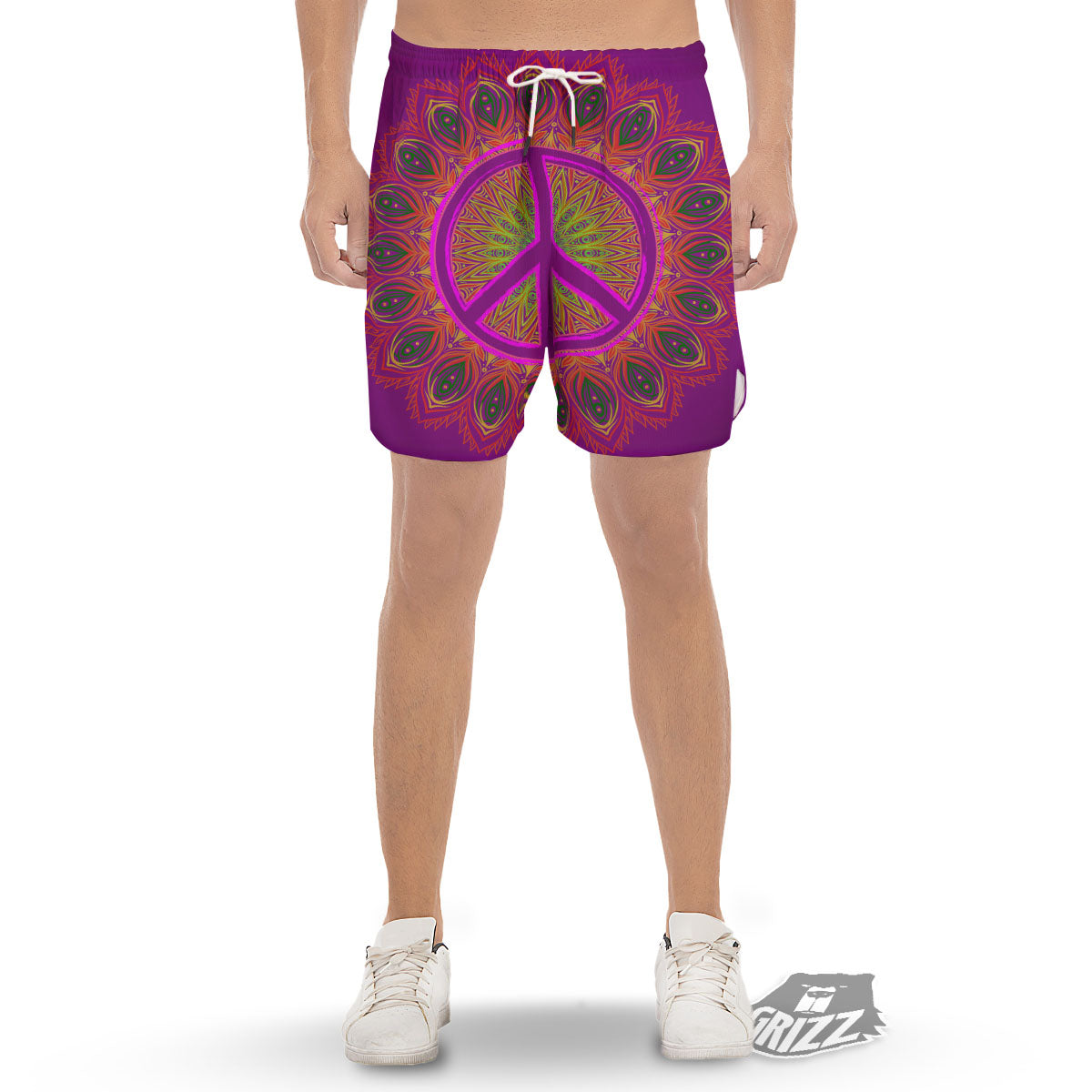 Peace Sign Psychedelic Hippie Print Men's Gym Shorts-grizzshop