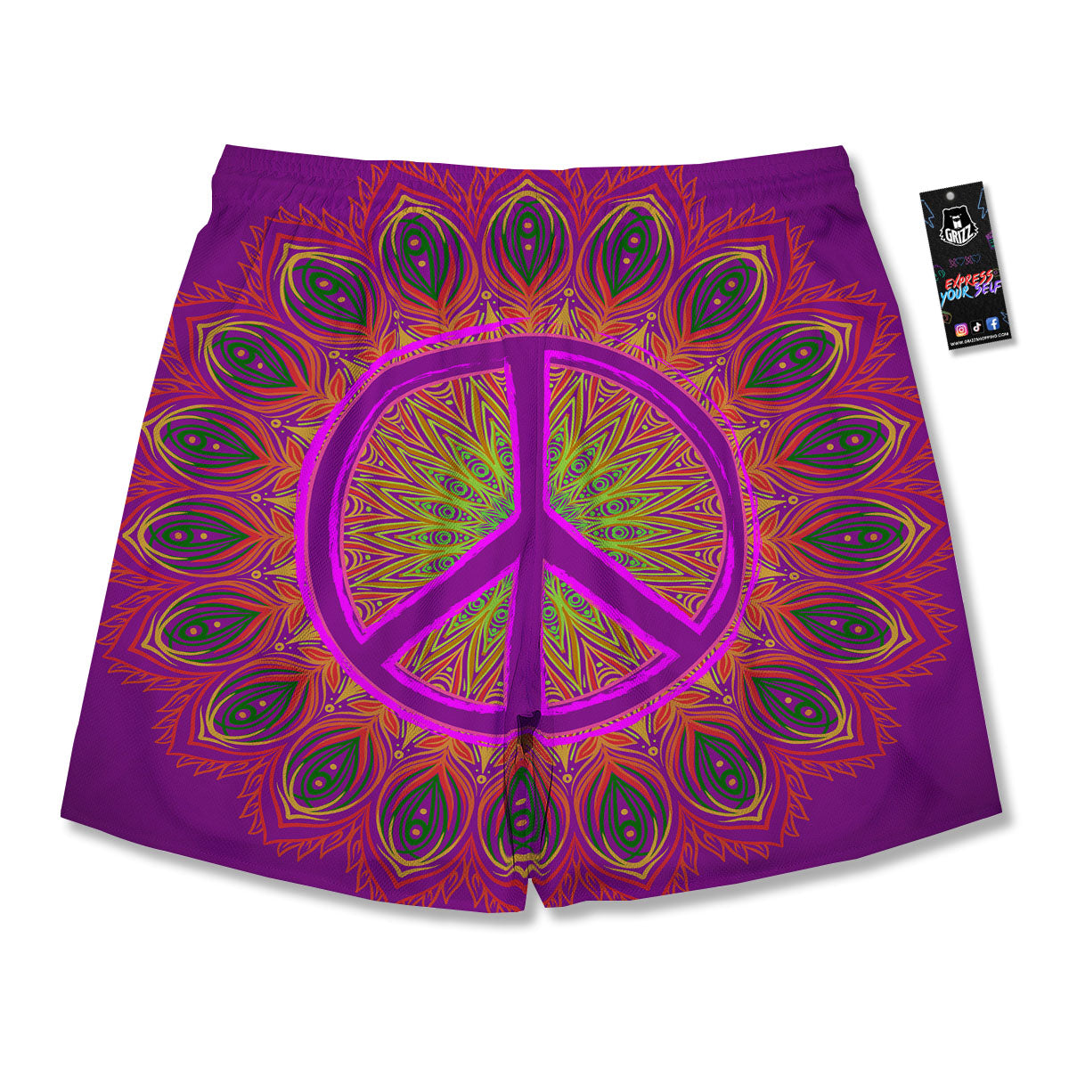 Peace Sign Psychedelic Hippie Print Men's Running Shorts-grizzshop