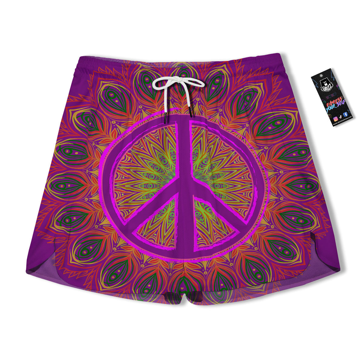 Peace Sign Psychedelic Hippie Print Men's Running Shorts-grizzshop