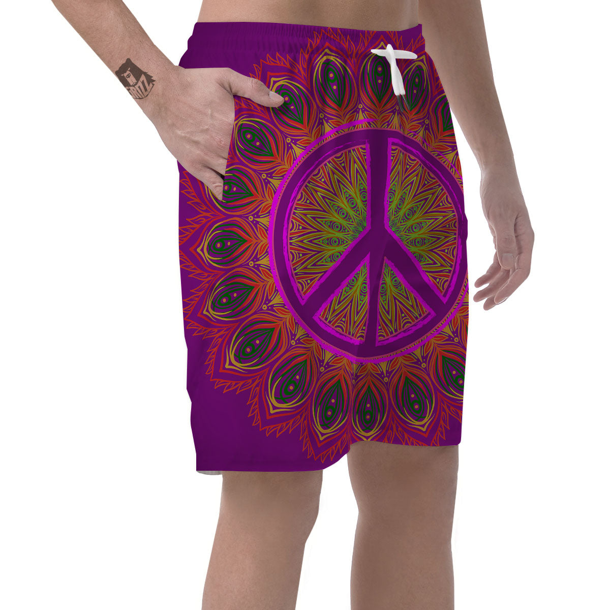 Peace Sign Psychedelic Hippie Print Men's Shorts-grizzshop