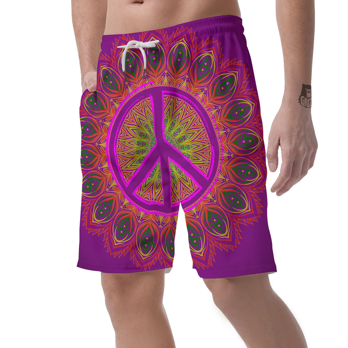 Peace Sign Psychedelic Hippie Print Men's Shorts-grizzshop