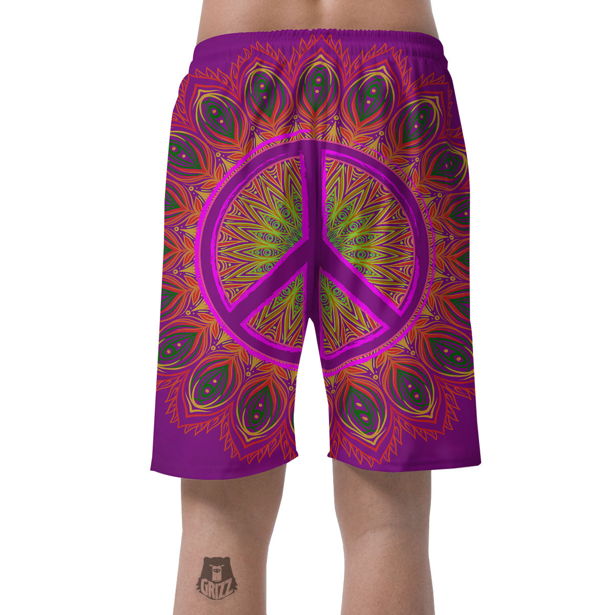 Peace Sign Psychedelic Hippie Print Men's Shorts-grizzshop