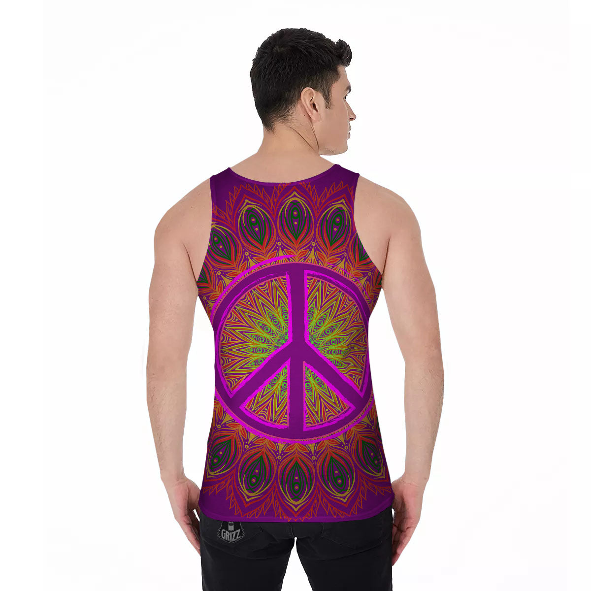 Peace Sign Psychedelic Hippie Print Men's Tank Top-grizzshop
