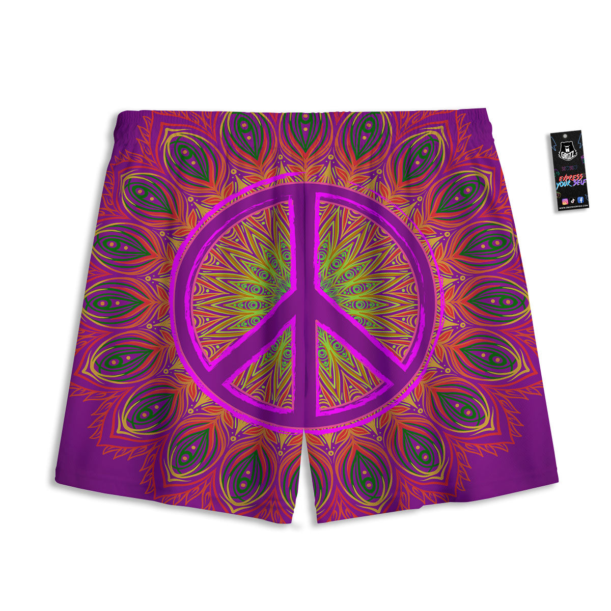 Peace Sign Psychedelic Hippie Print Mesh Shorts