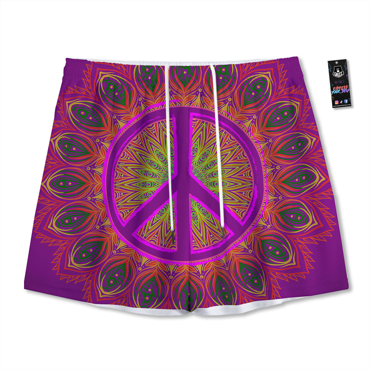 Peace Sign Psychedelic Hippie Print Mesh Shorts
