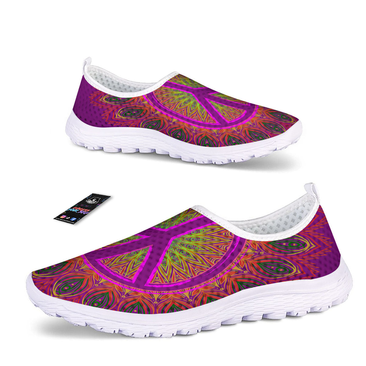 Peace Sign Psychedelic Hippie Print Nurse Shoes-grizzshop