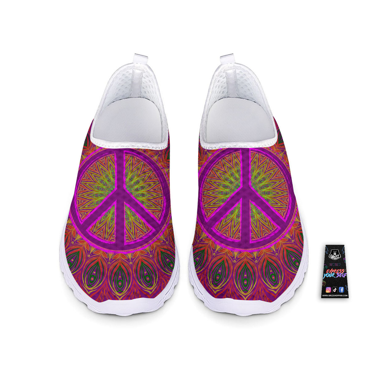 Peace Sign Psychedelic Hippie Print Nurse Shoes-grizzshop