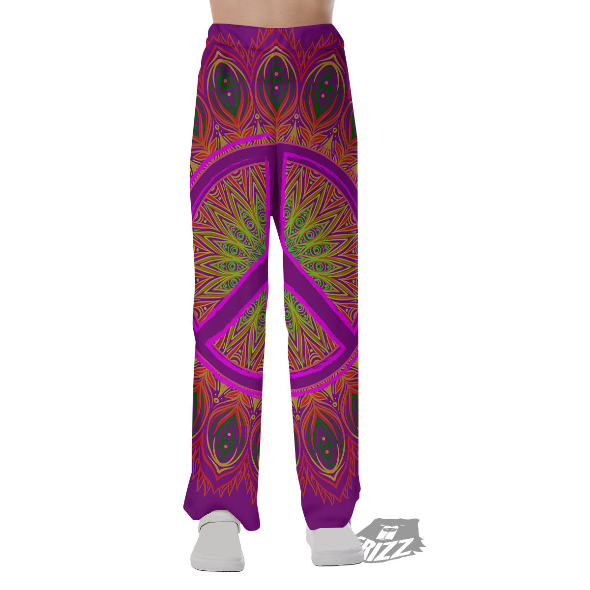 Peace Sign Psychedelic Hippie Print Pajama Pants-grizzshop