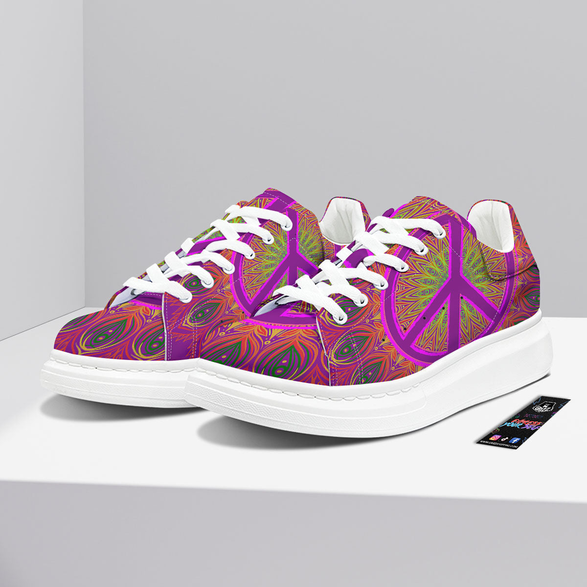 Peace Sign Psychedelic Hippie Print Platform Shoes-grizzshop