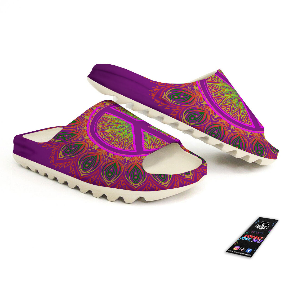Peace Sign Psychedelic Hippie Print Sandals-grizzshop