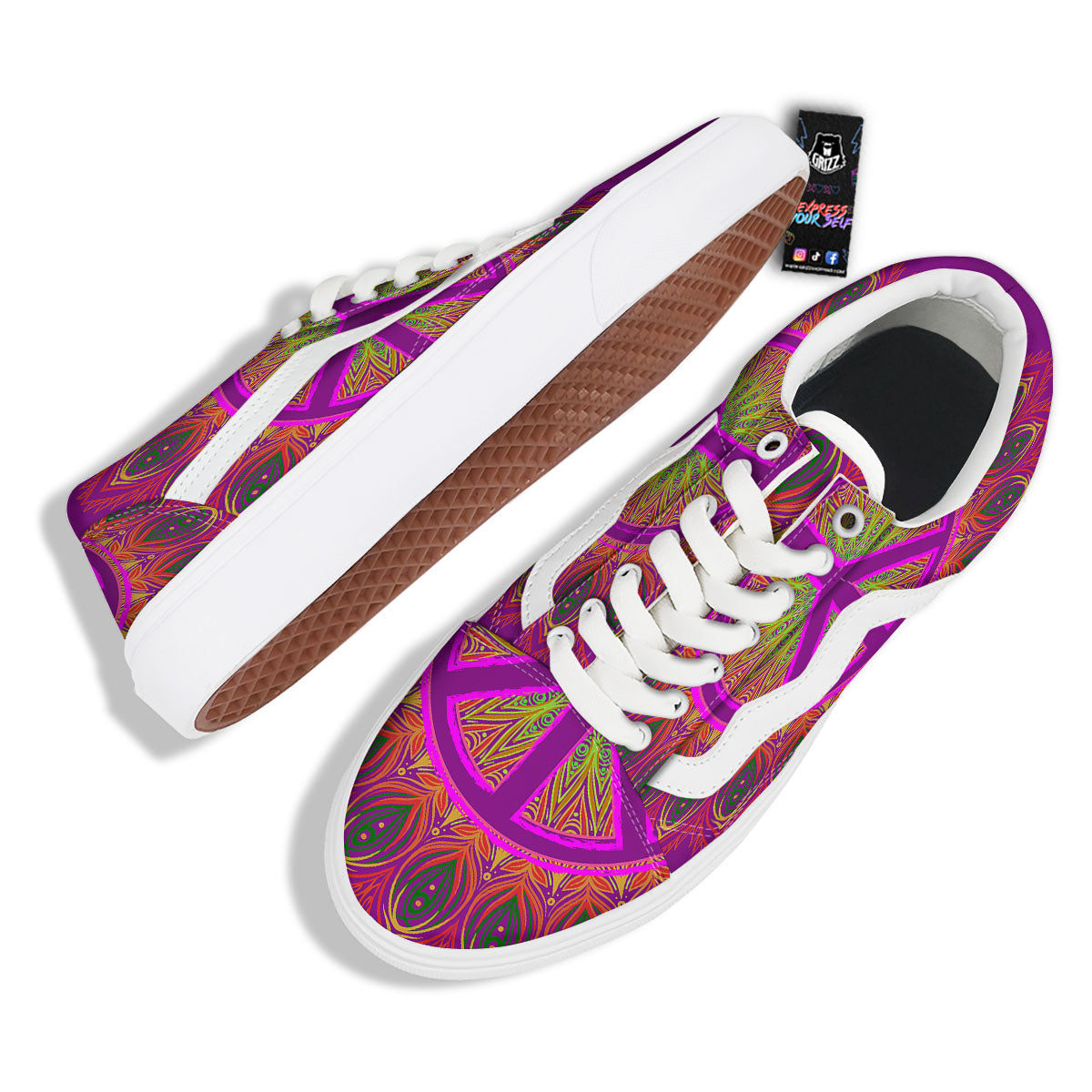 Peace Sign Psychedelic Hippie Print Skate Shoes-grizzshop