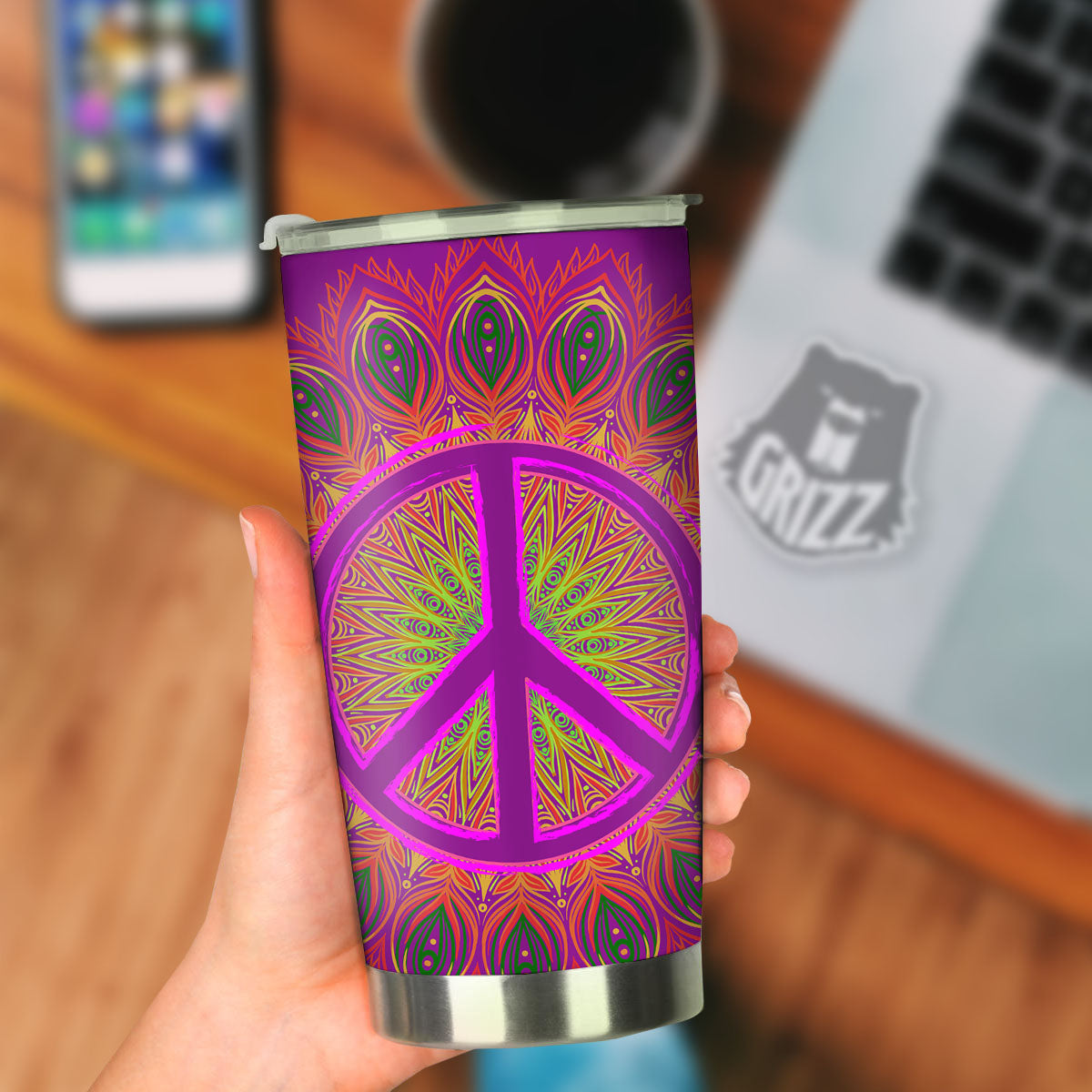 Peace Sign Psychedelic Hippie Print Tumbler-grizzshop