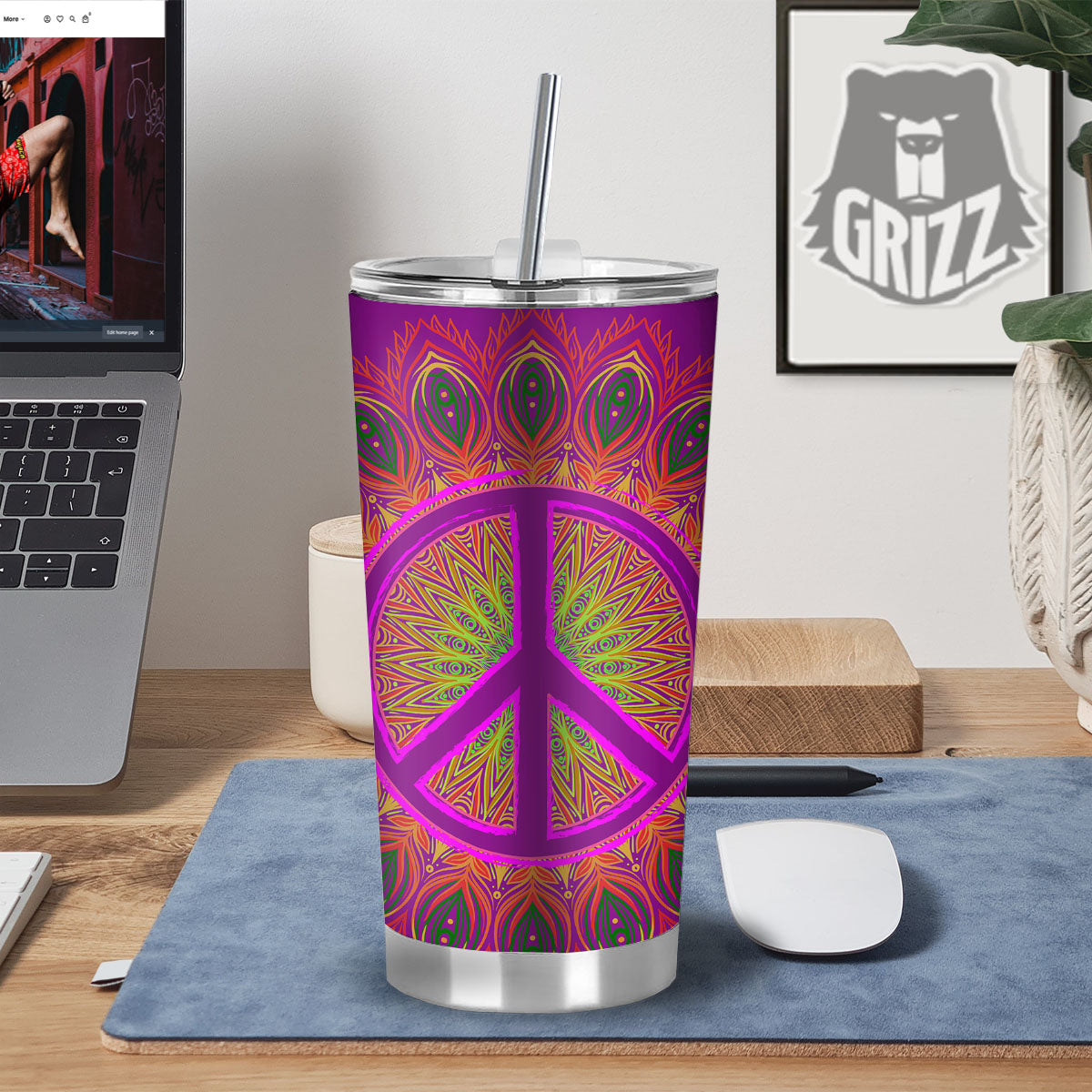 Peace Sign Psychedelic Hippie Print Tumbler-grizzshop