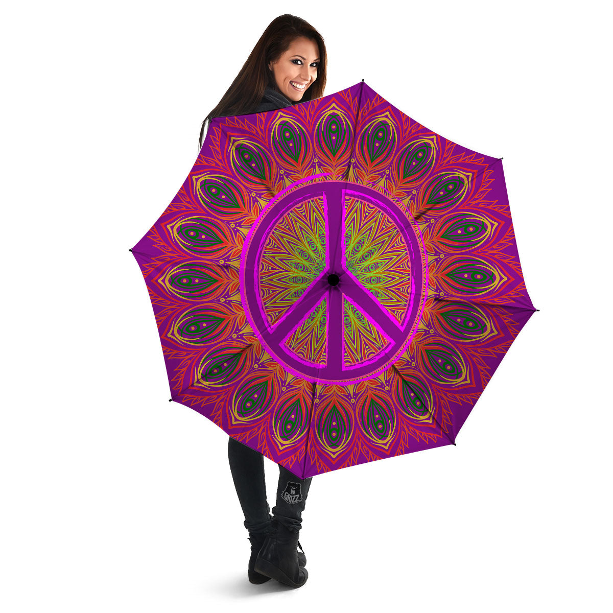 Peace Sign Psychedelic Hippie Print Umbrella-grizzshop