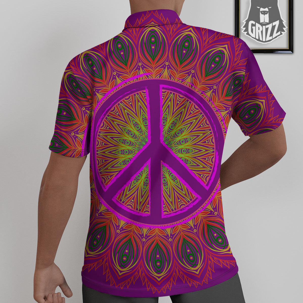 Peace Sign Psychedelic Hippie Print Untucked Shirts-grizzshop