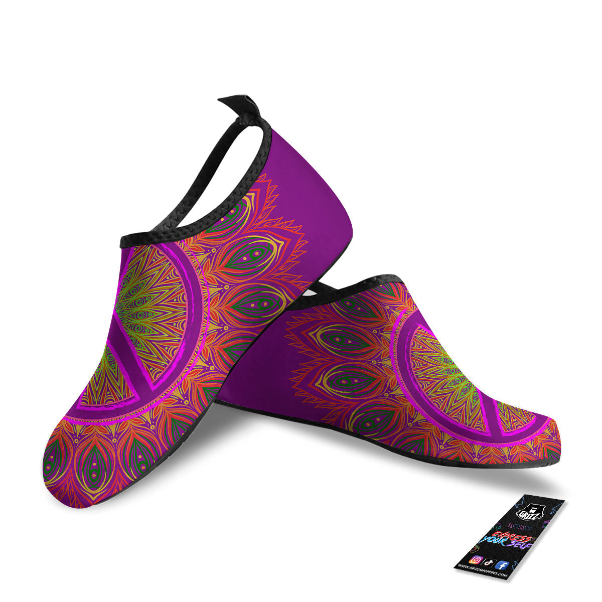 Peace Sign Psychedelic Hippie Print Water Shoes-grizzshop